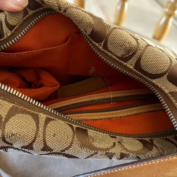 Coach Brown and Tan Signature Tote Bag, Vintage leather strap and bottom. - Picture 3 of 7